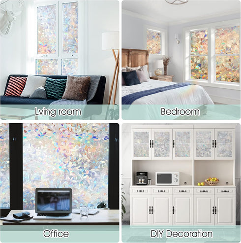 STATINT Stained Glass Window Privacy Film, UV Blocking Clings, Rainbow Static Cling Vinyl Stickers for Home Door