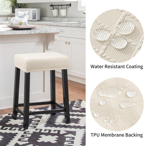 4 Pack Counter YISUN Stool Covers Rectangle - Stretch Waterproof Saddle Seat Cover Bar Stools Bar Chairs Covers Kitchen