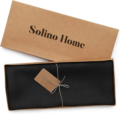 60 Inches 100% 14 60 Inch Solino Home Linen Black Table Runner - Pure Linen Short Table Runner x Ideal for Dresser