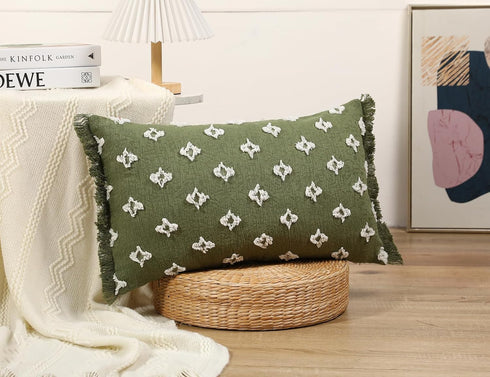 16x26 Tassel,3D Boho Long Lumbar Pillow Cover with Flower Patterned Cotton Decorative Long Lumbar Pillow Cover Pillow