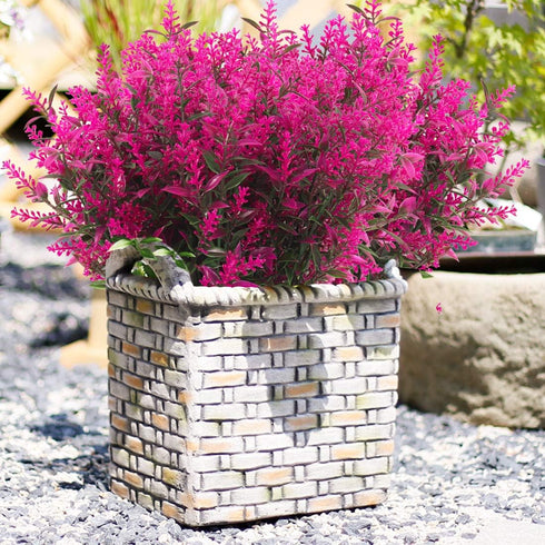 RECUTMS 8 Bundles Artificial Flowers, Faux Lavender Flower Plastic Shrubs for Indoor/Outdoor Decorations (Fuchsia)
