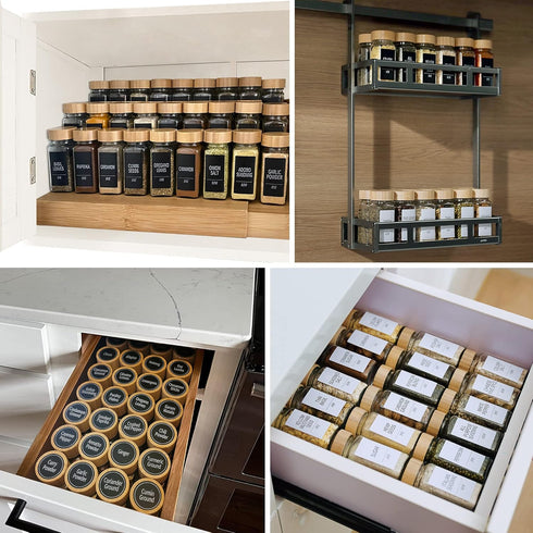24 4 Oz 547 3 Churboro Spice Jars with Labels & Bamboo Lids - Glass Containers with Shaker Lids, Spice Labels
