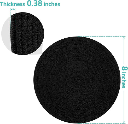 Trivets for Hot Pots and Pans 8 inches 2 Pcs, Trivet for Hot Dishes, Hot Pads for Kitchen Table, Cooking Potholder Set, Large Coasters Cotton Mat to Protect Counter (Black) by Cazzon