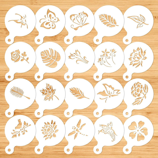 Konsait 20 Pack Cake Stencil Templates - Reusable Baking Painting Journal Mold Tools for DIY Craft Decor