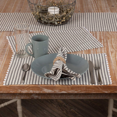 Piper Classics Farmhouse Ticking Stripe Gray Placemats with Rickrack, Set of 4, 12" x 18", Kitchen & Dining Decor