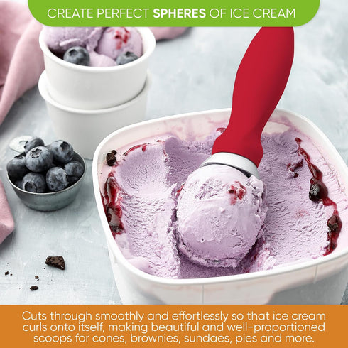 Frozen 2 Pack Spring Chef Red Heavy Duty Ice Cream Scoop with Non-Slip Handle, Professional Ice Cream Spoons