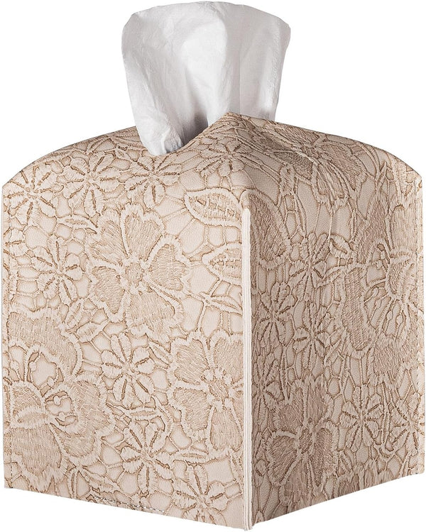 PU Leather Tissue Box Cover, Square Facial Paper Organizer Dispenser for Bathroom Vanity Countertop, Dresser, Office,