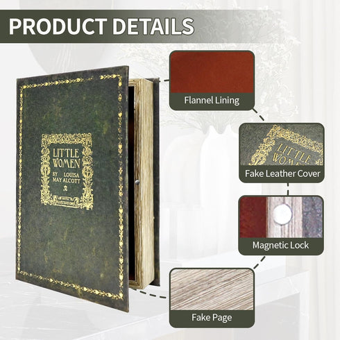 Microkize Little Women Decorative Book Box, Faux Book Safe with Lid, Hidden Storage Compartment for Remote Control