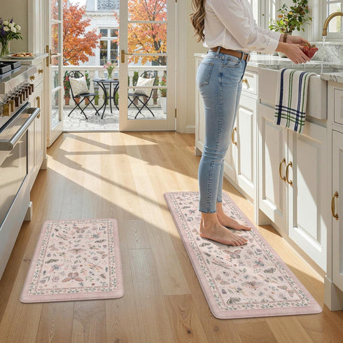 2 Set, LEEVAN Anti Fatigue Mats for Kitchen Floor Non-Slip, Cushioned Kitchen Mats for Floor Piece, Pink Memory Foam