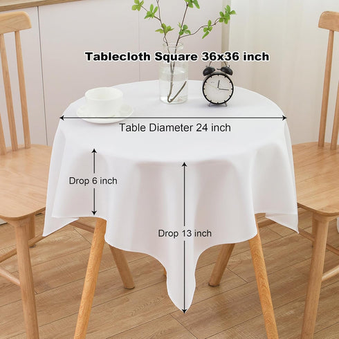 36 36 Inch 20-30 Inch sancua Small Square Tablecloth x White (Fits Tables), Stain and Wrinkle Resistant Washable Fabric