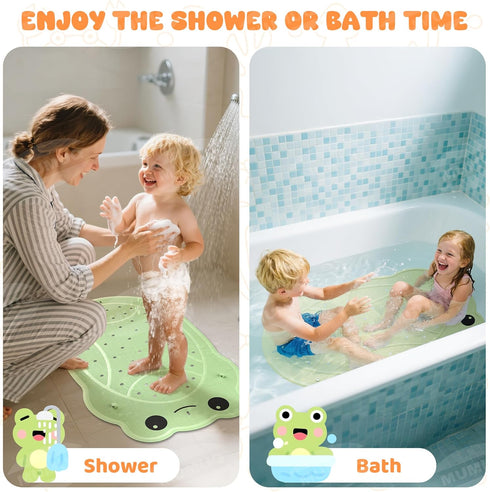 30"x18" Baby Bath Mat for Tub Non Slip Bathtub Mat Ruber Cartoon Frog Shower Mats for Toddlers and Kids Cute Bath Mats
