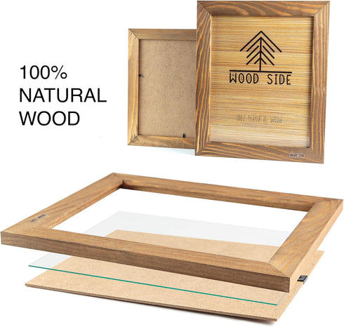 8x10 Set 2 Rustic Wooden Picture Frame - Walnut - of - Natural Eco Solid Wood and High Definition Real Glass for Wall