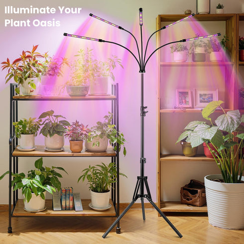 5 100 15-63" Tripod&6/12/16H Garpsen Grow Light with Stand, Heads Grow Lights for Indoor Plants, LEDs Full Spectrum Led