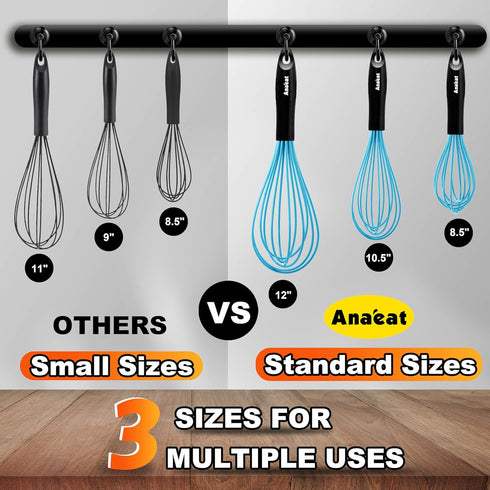 Anaeat Silicone Balloon Whisk - Perfect for Non-Stick Cookware, Heat Resistant Kitchen Whisks for Cooking and Baking