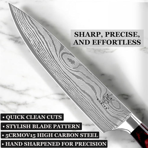 8 Inch Japanese Chef Knife | Razor Sharp High Carbon Stainless Steel Kitchen Knife | Damascus Pattern Professional