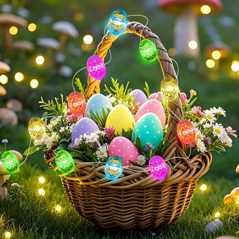 50LED 16ft 3D Aogist Easter Egg Fairy Lights - Super Bright Egg String Light Battery Operated Decor for Indoor/Outdoor