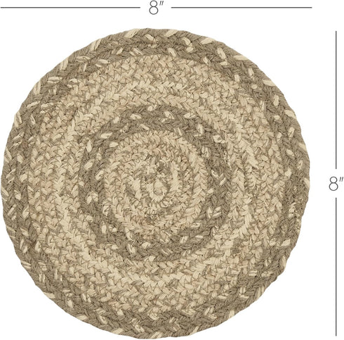 VHC Brands Cobblestone Trivet Hot Pad for Pots Pans, Tan Grey White, Jute Blend, Round Circle, 8 Inches