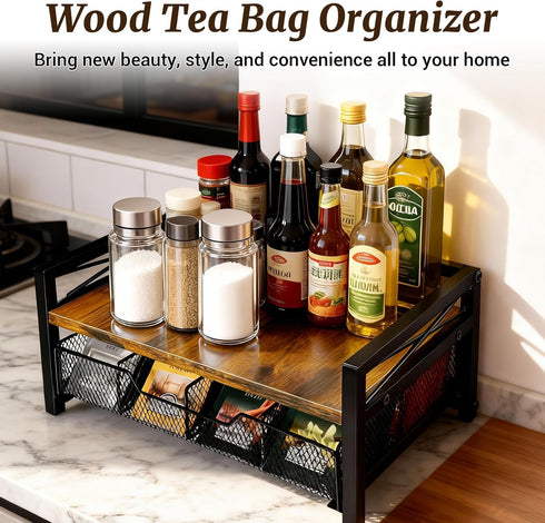 NANXITU 8 Countertop Tea Holder Organizer,Wood Tea Box Organizer Storage Box,Tea Caddy for Tea Bags Organizer