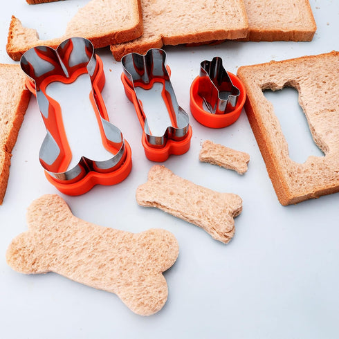 Dog Cookie Cutters Set, 3 Piece Stainless Steel Dog, Bone, and Paw Print Cookie Mold for Homemade Treats