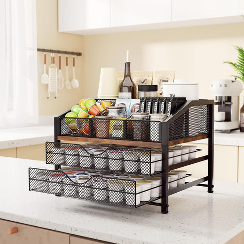 Countertop, Homsorout Coffee Bar Organizer - Coffee Station for Metal and Wood K Cup holder Storage Basket for Coffee