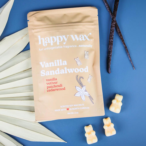Happy Wax Vanilla Sandalwood Scented Bear Wax Melts - Natural Strong Vanilla with Essential Oils (8 oz Pouch)