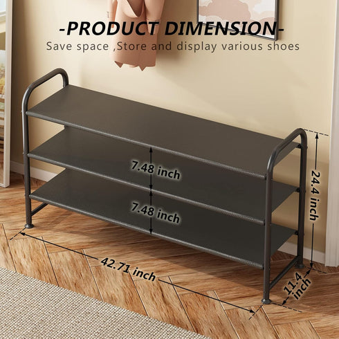 3 Closet INGIORDAR Shoe Rack Tier Long Storage Organizer Wide Metal Shoe Shelf for Entryway Black