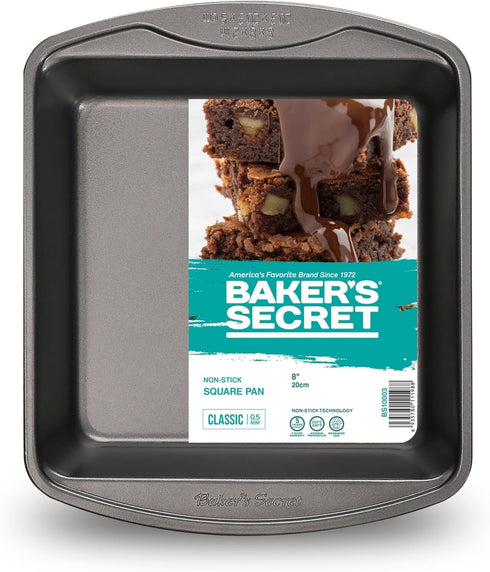 Baker's Secret Square Cake Pan, 8" Nonstick, Premium Food-Grade Coating, Carbon Steel Classic Collection