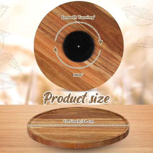 Kigley 4 Pcs Acacia Wood Lazy Susan Organizers, Non Skid Kitchen Turntable for Spice, Olive Oil Storage (14 Inch)