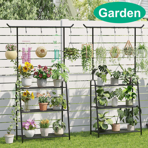 kiplant Tall Metal Plant Stand - Tiered Hanging Shelf for Indoor & Outdoor Use