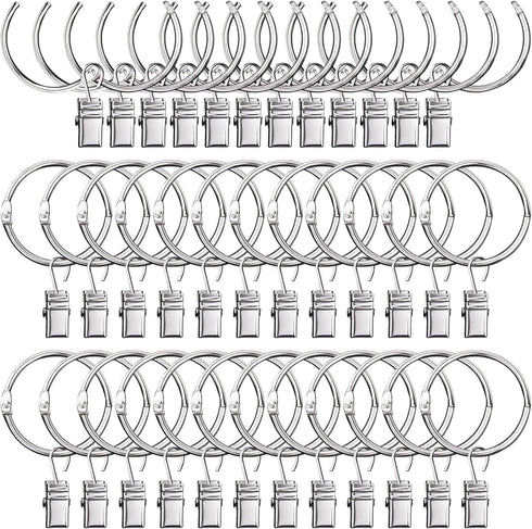 36 Pack Heavy Duty Nickel Plated Metal Curtain Rings with Clips for Curtains and Rods (Silver)