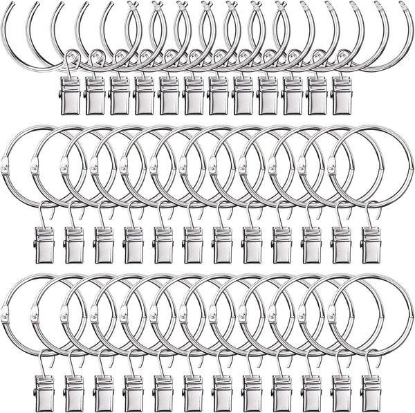 36 Pack Heavy Duty Nickel Plated Metal Curtain Rings with Clips for Curtains and Rods (Silver)