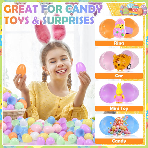 Seifar 360PCS 2.4Inch Set, 7 Easter Eggs Bright Colors Plastic Fillable Eggs for Easter Egg Hunt, Basket Stuffers