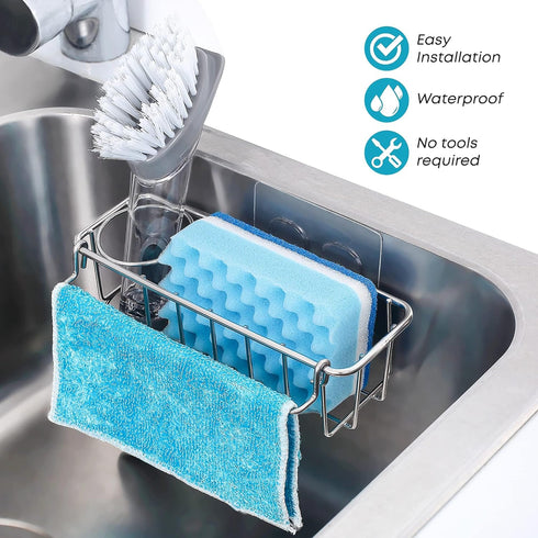 KESOL RustProof Sponge Holder Caddy for Kitchen, Stainless Steel Organizer with Suction Cup + Adhesive