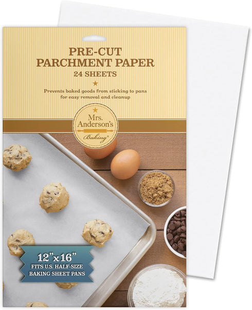 Mrs. Anderson’s Baking Non-Stick Pre-Cut Parchment Paper Sheets, 12 x 16-Inches, 24 Sheets