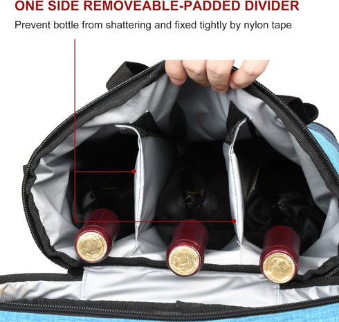 Tirrinia Insulated Wine Gift carrier - 3 Bottle Travel Padded Wine Carry Cooler Tote Bag with Handle and Adjustable Shoulder Strap, Blue by Tirrinia