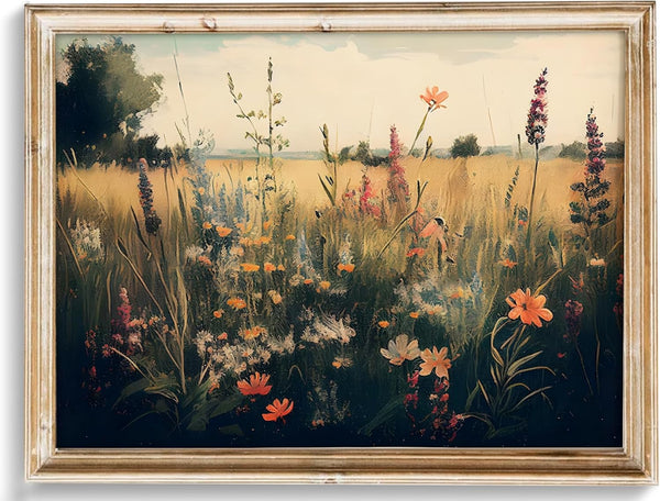 Vintage Wall Art, Classical Wildflower Field Canvas Prints for Bathroom Kitchen Decor (8" x 10" - UNFRAMED)