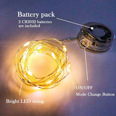 Twinkle Fairy Lights Battery Powered 20 LED on 7.2feet Silvery Copper Wire for DIY Wedding Party Decor (Warm White)