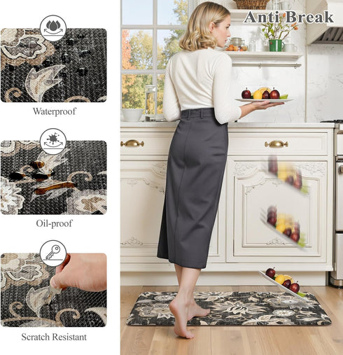 2 Sink,Laundry,Office(17''x29''+17''x47'') LEEVAN Anti Fatigue Mats for Kitchen Floor Piece,Cushioned Memory Foam Black