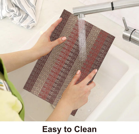SICOHOME Red Placemats Set of 6, Vintage Vinyl Table Mats, 12x18 inch, Washable Heat-Resistant No-Slip Place Mats
