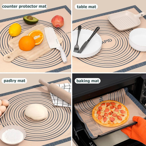 Non Slip Silicone Pastry Mat Large with Measurements for Dough Rolling, Cookies, Bread, 16" x 24", Gray