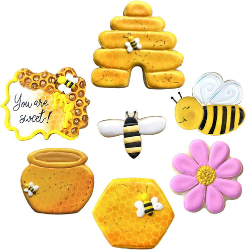 Ann Clark Bee Cookie Cutters 7-Pc. Set Made in the USA - Cute Bee, Small Flower, Honey Pot, Beehive, Honeycomb and more
