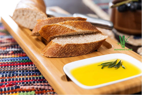 Set Eco-Friendly Large Bamboo Bread Board with Crumb Catcher & Dipping Dish