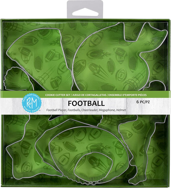 R&M International 6-Piece Set Football Cookie Cutters, Player, Helmet, Cheerleader, Megaphone