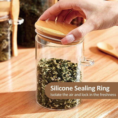 15 oz/450 ml Glass Storage Canister with Airtight Lid - Cute Decorative Container Jar with Wooden Spoon for Coffee,