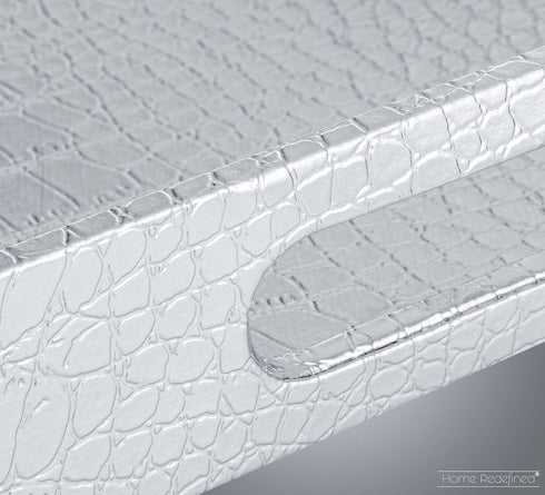 17.5"x12" Home Redefined Silver Glossy Crocodile Faux Leather Serving Tray Beautiful Modern Elegant Decorative Tray