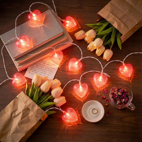Valentines Day Heart String Lights Plug in, 8.5FT Pink LED Heart Lights
