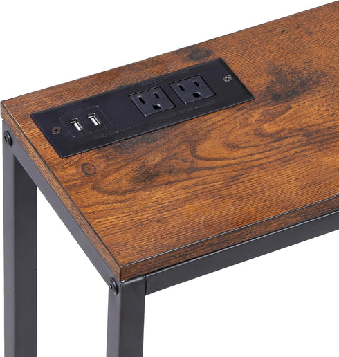 Nouva 70 Inch Narrow Console Table with Outlet, Sofa Table with Charging Station, Behind Couch Table with Metal Frame