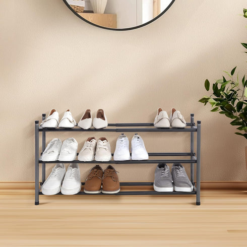 12 Closet, 3 STORAGE MANIAC Expandable Shoe Rack, Pairs Stackable Small Shoe Rack, Metal Adjustable Shoes Organizer