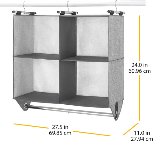 4 Closet Whitmor Section Fabric Organizer Shelving with Built In Chrome Garment Rod