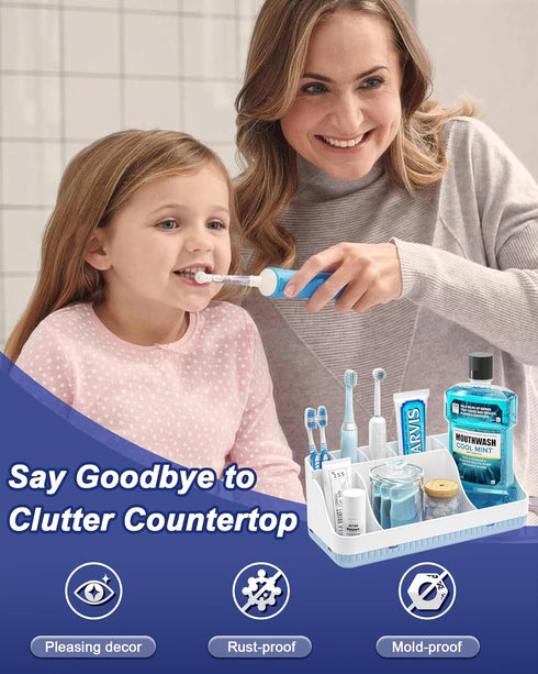 Homtalker Counter 7 Countertop Bathroom Organizer and Storage, Slots Detachable Toothbrush Holders for Bathrooms